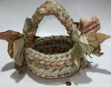 Rag Rug Handmade Basket Crochet  Storage Decoration Bows Cotton