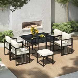 7-teiliges Esstisch Stuhlset Gartenmöbel Set Outdoor Sitzgruppe für 6 Personen - Bild 1 von 10