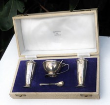 Solid Silver Hallmarked Fattorini Retailed David Laurence Cruet Condiment Set
