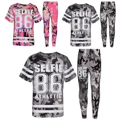 Girls Top Kids Designer's #Selfie 86 Camouflage T Shirt & Legging Set 7-13 Years - Image 1 of 2