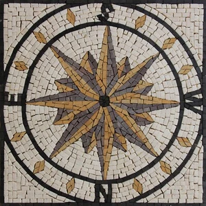 Mosaic Marble Colorful Compass INSERT Art Design 15x15 Inches - Picture 1 of 1