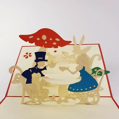 Tarjeta de felicitación emergente ALICIA EN EL PAÍS DE LAS MARAVILLAS (hermosa y única regalo/decoración/arte) Foto 1 de 4