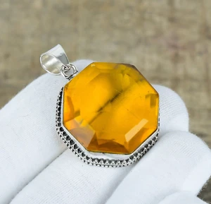 Octagon Honey Topaz Gemstone Pendant 925 Sterling Silver Jewelry For Love Gifts - Picture 1 of 4