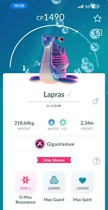 Lapras Gigantamax Pokemon Trade Go Same day/30 Day Trading Pokémon Gmax - Picture 1 of 2