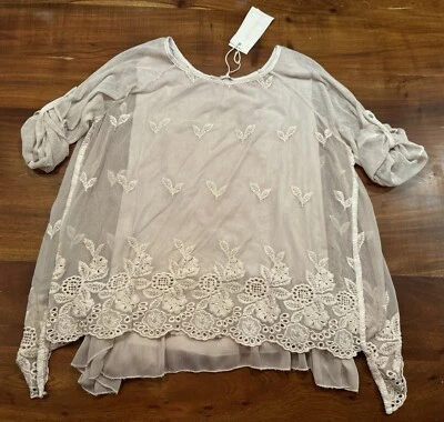 Carla Giannini Womens Rose Pink Floral Embroidered Layered Blouse Free Size -NEW - Photo 1/4