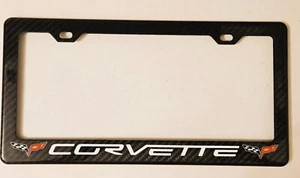 Logotipo Chevy Corvette C6 con texto blanco marco de matrícula de fibra de carbono de 2 orificios - Imagen 1 de 2