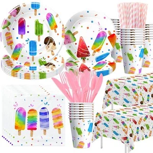 Popsicle Party Decorations Serves 24 Ice Cream Birthday Plates Cups Napkins - Picture 1 of 7