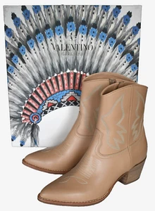 $1330 NEW VALENTINO GARAVANI Nude Leather TEXAN WESTERN COWBOY Boots EU39 US-8.5 - Picture 1 of 14
