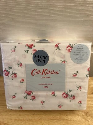 Cath Kidston London Scattered Rose Pink Floral Twin XL Sheet Set Cotton Percale - Image 1 of 3