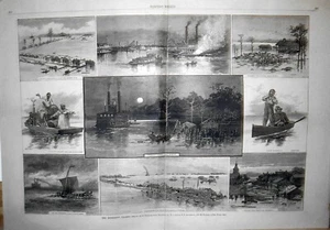 MISSISSIPPI FLOADS; 9 Great IMAGES 1882; extra large dbl pg foldout; very good - Picture 1 of 1