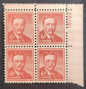 US Scott 1039 - Teddy Roosevelt - MNH - 1955 Issue - Plate Block of 4 - Picture 1 of 1