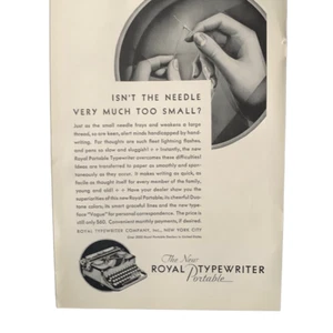 Vintage 1930 Royal Typewriter Needle Much Too Small Ad Advertisement - Imagen 1 de 4