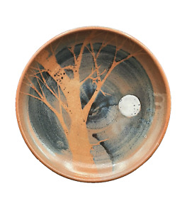 Studio Art Pottery 10" Signed Bowl Plate Night Moon & Tree
