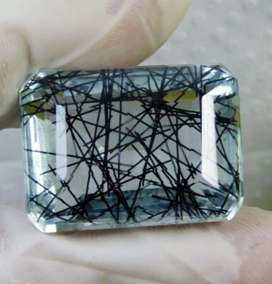 64.20 Ct. Large Black Rutilated Quartz Emerald Cut Loose Gemstone Ring & Pendant - Image 1 of 4