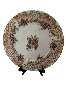 Andrea by Sadek Amore Dinner Plate pink Purple Gold 10.5” floral Vntg Japan Porc - Picture 1 of 6