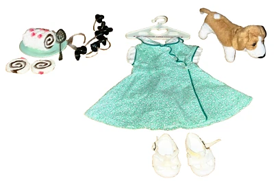 Lote de 10 piezas de cumpleaños American Girl Kit ~ golosinas de fiesta, gracia de perro, vestido, usado en excelente estado Foto 1 de 4