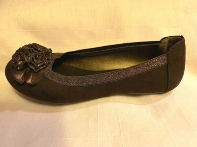  Zapatos Kenneth Cole Marrón Chocolate Pisos Oro Brillo Rosetas Niñas TALLA 1 VENTA Foto 1 de 3