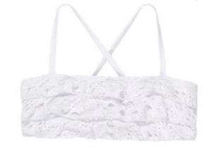 NWT PIlyq 14 Girls White Love Ruffle Eyelet Lace Bandeau Bikini Top 113791 - Picture 1 of 3