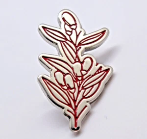 Botanical Lapel Pin Silver Tone Maroon Plant Buds & Leaves Nature-Inspired - Picture 1 of 6
