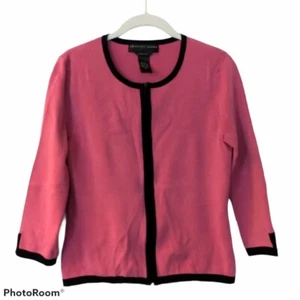 Women's Geoffrey Beene Pink & Black Cardigan Sweater Size Medium - Picture 1 of 8