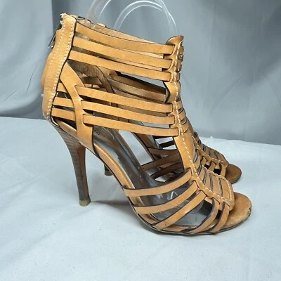 Coach Women's Lucy Strappy Sandals 5.5 Woven Leather Gladiator Back Zip Stiletto - Image 1 of 4