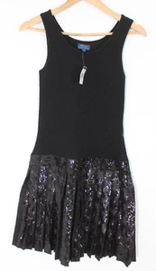 NWT POLO Ralph Lauren L/XL Black Knit Sleeveless Sequin Pleat-Skirt Dress - Picture 1 of 9
