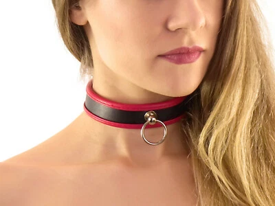 BDSM Halsfessel Ring der O schwarz rot Slave schmal Halsband Bondage leder n5735 - Bild 1 von 4