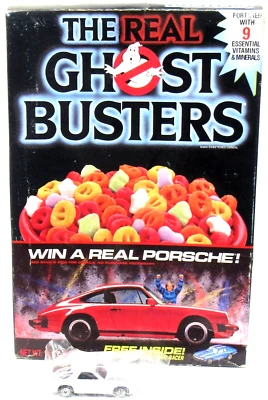 1988-1989 THE REAL GHOST BUSTERS w/white diecast PORSCHE car complete cereal box - Image 1 of 4