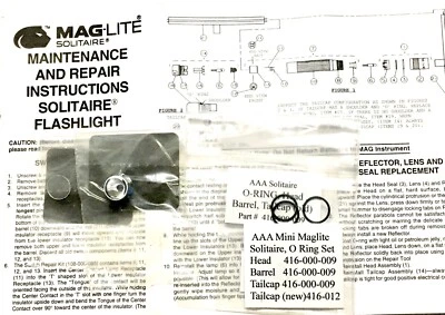 MAG-LITE AAA Mini Maglite Solitaire Replacement Reflector & Lens with 4 Piece O-ring Set