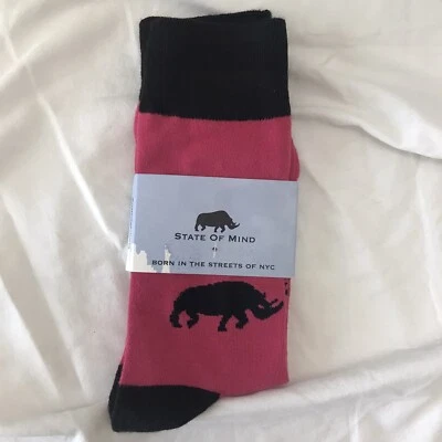 State of Mind Rhino Black Pink Socks One Size Soft & Stretchy NWT - Image 1 of 4