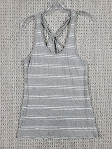 Gap Womens Gray Striped Criss Cross Back Tank Top Sz Medium Scoop Neck - Picture 1 of 9