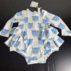 Kate Quinn Toddler Girl 2T Blue Tiger Print Ruffle Bodysuit One-Piece New w/Flaw