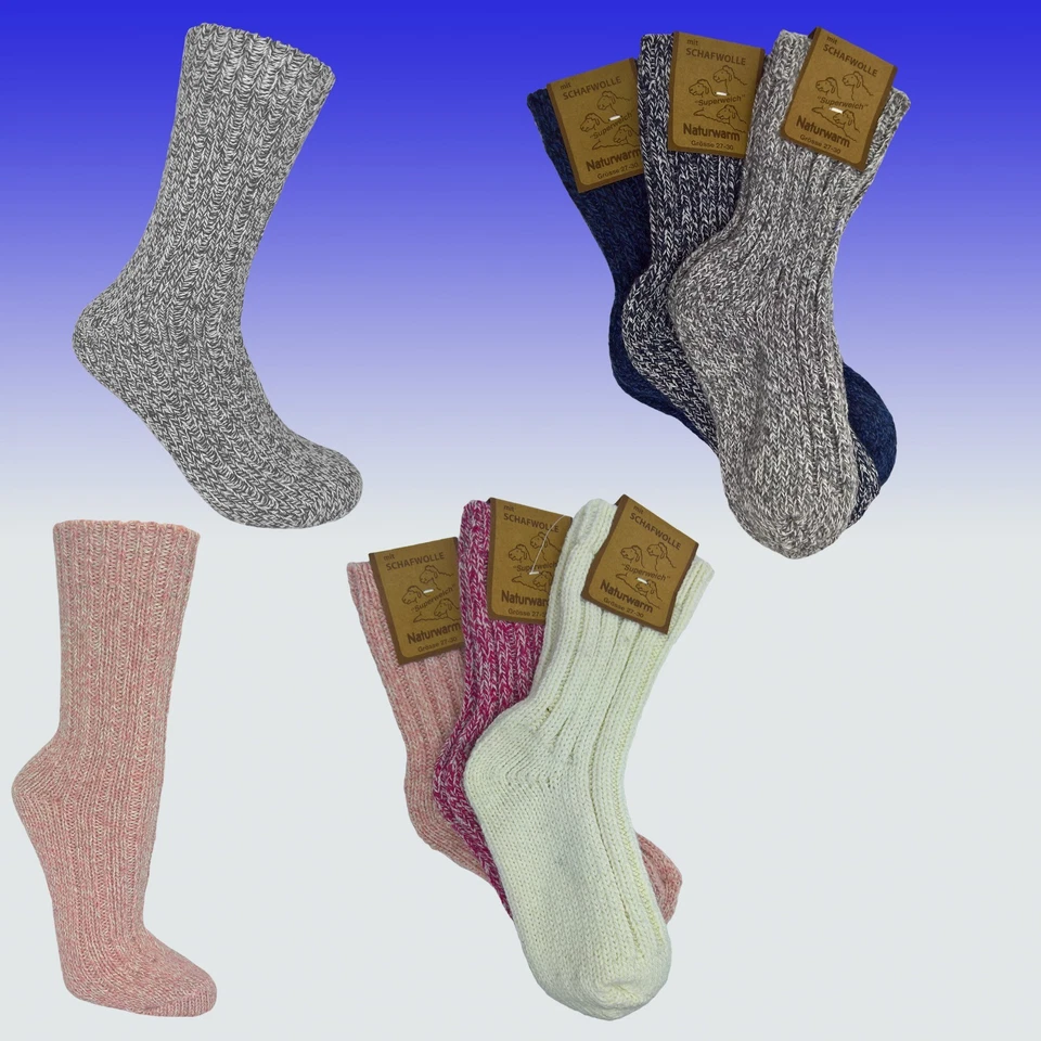 SOCKS 4 FUN ® Kinder-Norwegersocken, farbige Wollsocken, vorgewaschen, weich + warm, 3 Paar