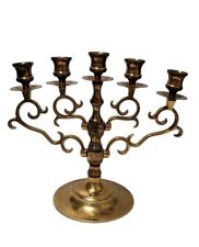 Vtg Heavy Brass 5 Arm Candelabra Candle Holder  approx 11” Tall & weighs8.4 lbs!