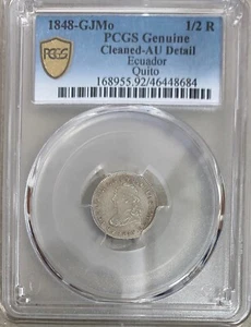 1848 ECUADOR 1/2 REAL 1848 G J Mo QUITO KM # 35 PCGS AU DETTAGLIO. - Foto 1 di 4