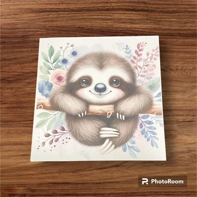 Greeting Card Sloth Note card 5x5 Inches Blank Inside HM