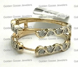 Wave Ribbon Style 10k Yellow Gold Solitaire Enhancer Diamond Ring Guard Wrap .25 - Picture 1 of 9