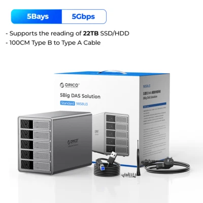 ORICO 5Bay Raid Hard Drive Enclosure DAS Solution Series USB3.0 DAS 110TB Alu - Image 1 of 4
