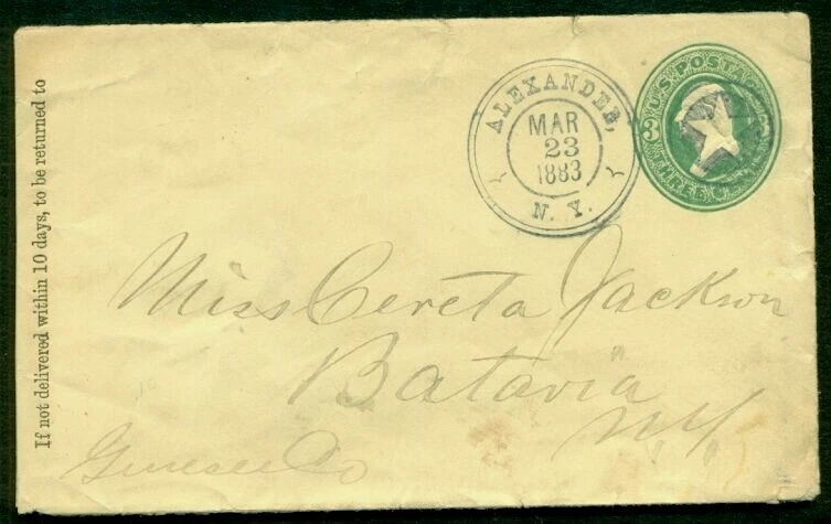1883, 3¢ entire tied NEGATIVE STAR ALEXANDER NY fancy cancel, VF - Image 1 of 1
