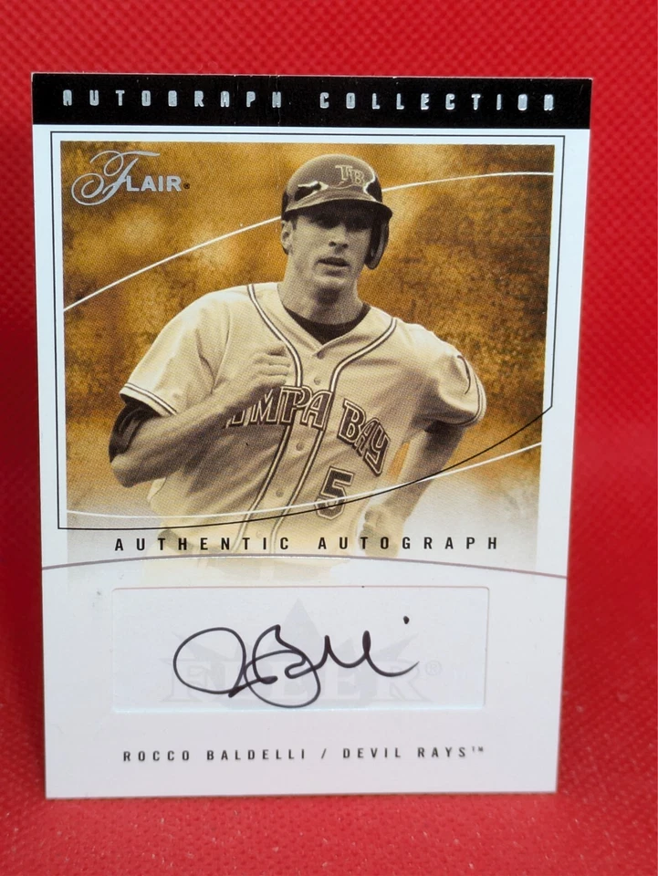 2004 Flair Auto Collection Crown /100 Rocco Baldelli #AC-RB Auto *HEAVY DAMAGE* - Image 1 of 3