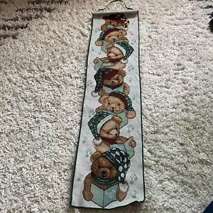 Singing Music Teddy Bears Embroidered Holiday Tapestry Banner 8.5 in x 33 in - Picture 1 of 6