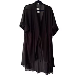 Sheer Kimono Duster Cover Up Lightweight Tie Waist Black Size 18W - Picture 1 of 4