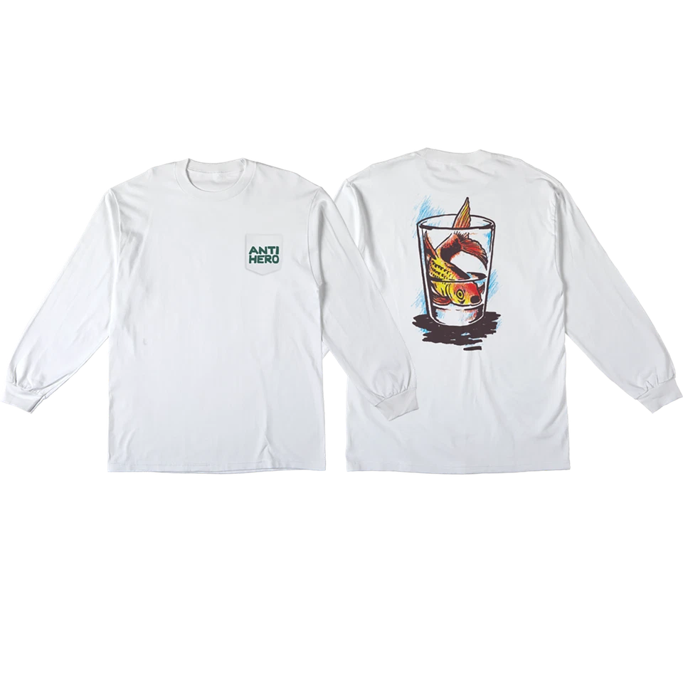Camiseta Anti Hero Skateboards Fish Bowl Blanca Manga Larga Bolsillo Foto 1 de 1