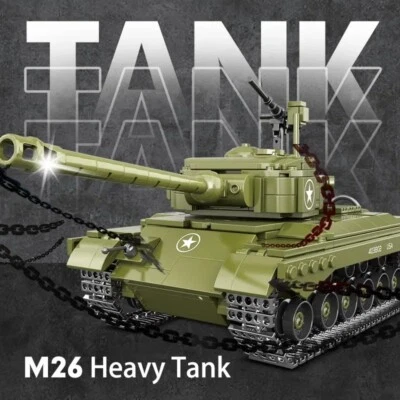 764Pcs Military M26 Pershing Tank Building Blocks Army WW2 Bricks Weapon Gifts - Image 1 of 4