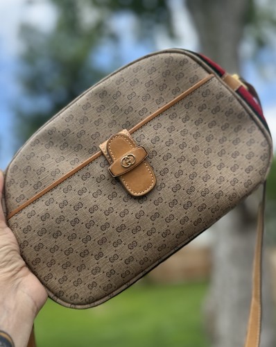 Borsa Gucci Vintage Autentica Piccola Tracolla Spalla Verde Rosso Tracolla Regolabile