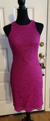 Ralph Lauren Women's Sleeveless All Over Lace Guipure Fuschia Sheath Dress Sz 2P - Image 1 of 4
