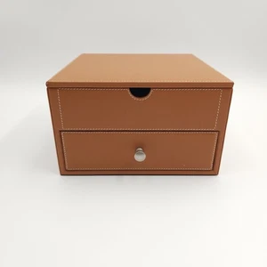 Soporte de almacenamiento de escritorio de cuero marrón Levenger cajón suministros de oficina herramientas organizador - Imagen 1 de 21