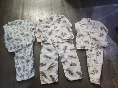 Vintage Sears Boys Size 6 Pajama 3 Sets 100% Cotton Football, Trains, Knights - Image 1 of 4
