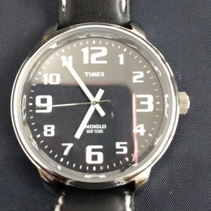 TIMEX Quarzuhr silber schwarz Analoggehäuse 3 5cm Gürtel 2cm Größe 28mm breit selten - Bild 1 von 24