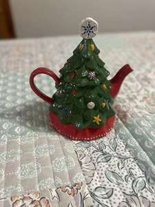 Temp-Tations by Tara Winter Whimsie Christmas Tree Teapot Green Red - Picture 1 of 24